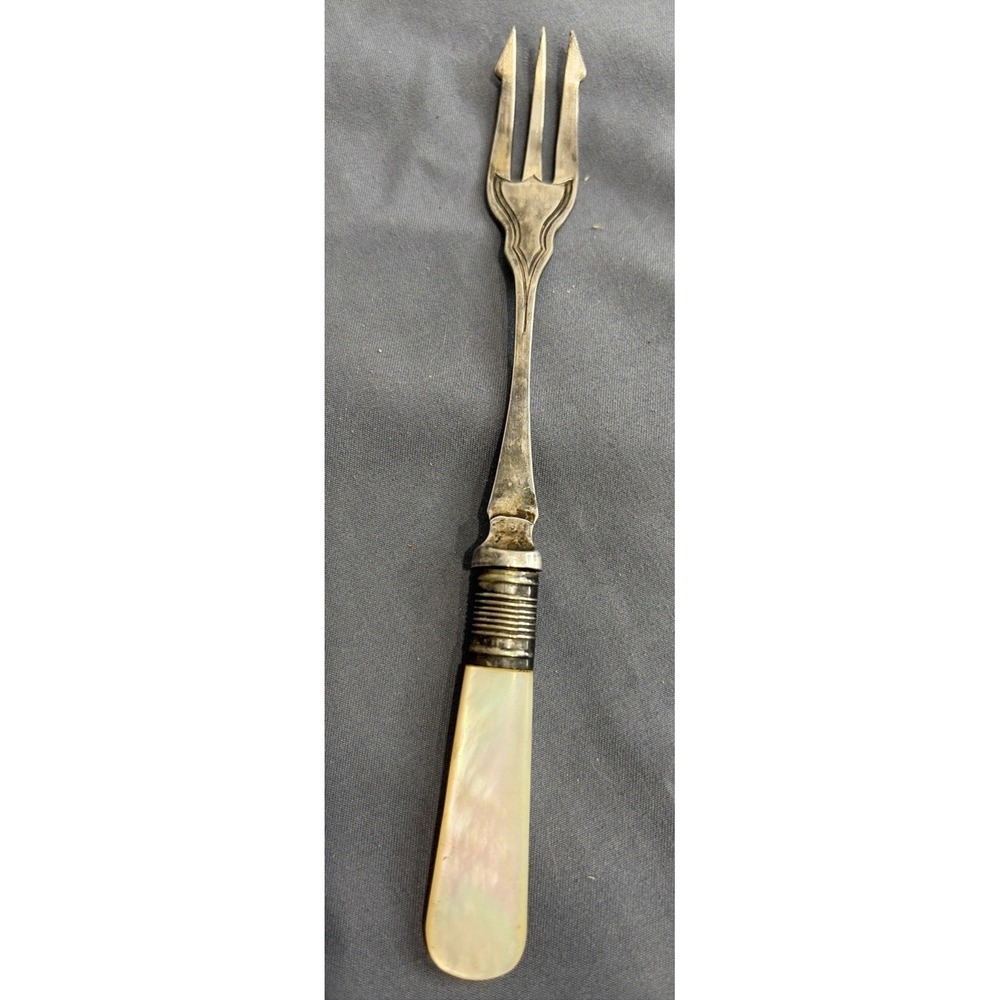 Victorian Silver Pickle Olive Fork Mother Of Pearl JB E.P.N.S 6.5" Sheffield UK